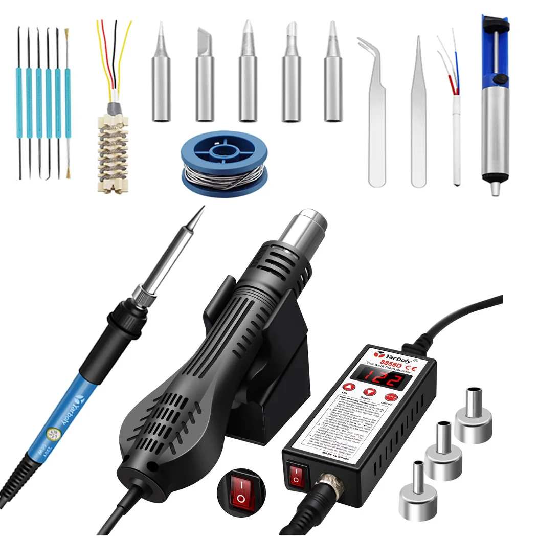 220V Adjustable Temperature Welding Table 8858D 2-in-1 Hot Air Gun Dismantling Welding Table Electric Soldering Iron Set
220V Adjustable Temperature Welding Table 8858D 2-in-1 Hot Air Gun Dismantling Welding Table Electric Soldering Iron Set