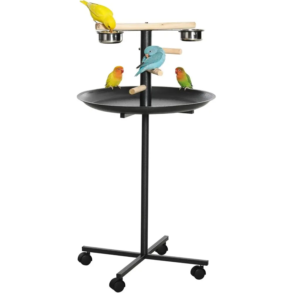 Portable Parrot Perch with Wheels, Stainless Steel Feeding Bowls, and Round Grey Tray
Portable Parrot Perch with Wheels, Stainless Steel Feeding Bowls, and Round Grey Tray