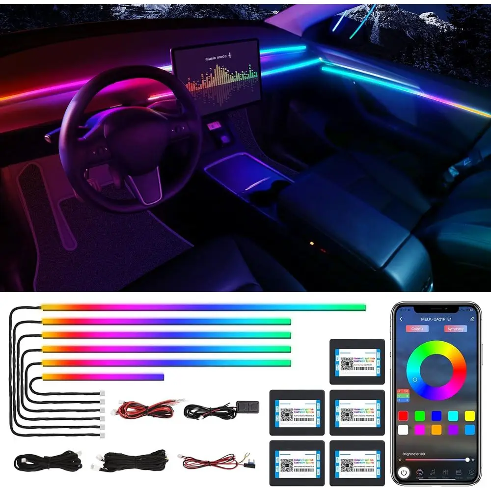 RGB 6-in-1 Acrylic Interior LED Strip Light, 175 600 LEDs, Sound-Activated, Car Ambient Lighting Kit
RGB 6-in-1 Acrylic Interior LED Strip Light, 175 600 LEDs, Sound-Activated, Car Ambient Lighting Kit