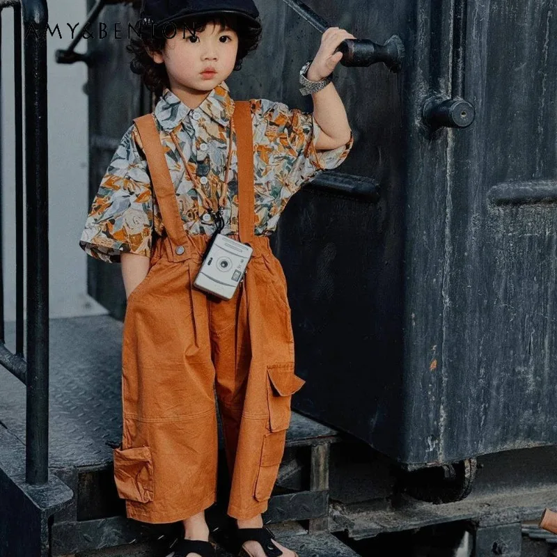 Boys Floral Print Shirt and Suspender Pants Set Kids Casual Short Sleeve Top with Baggy Overalls Summer Outfit Kids Clothes
Boys Floral Print Shirt and Suspender Pants Set Kids Casual Short Sleeve Top with Baggy Overalls Summer Outfit Kids Clothes