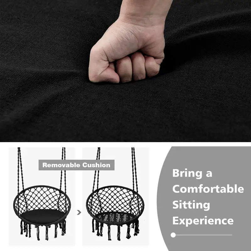 Cushioned Hammock Swing Chair with Hanging Kit-Black
Cushioned Hammock Swing Chair with Hanging Kit-Black
