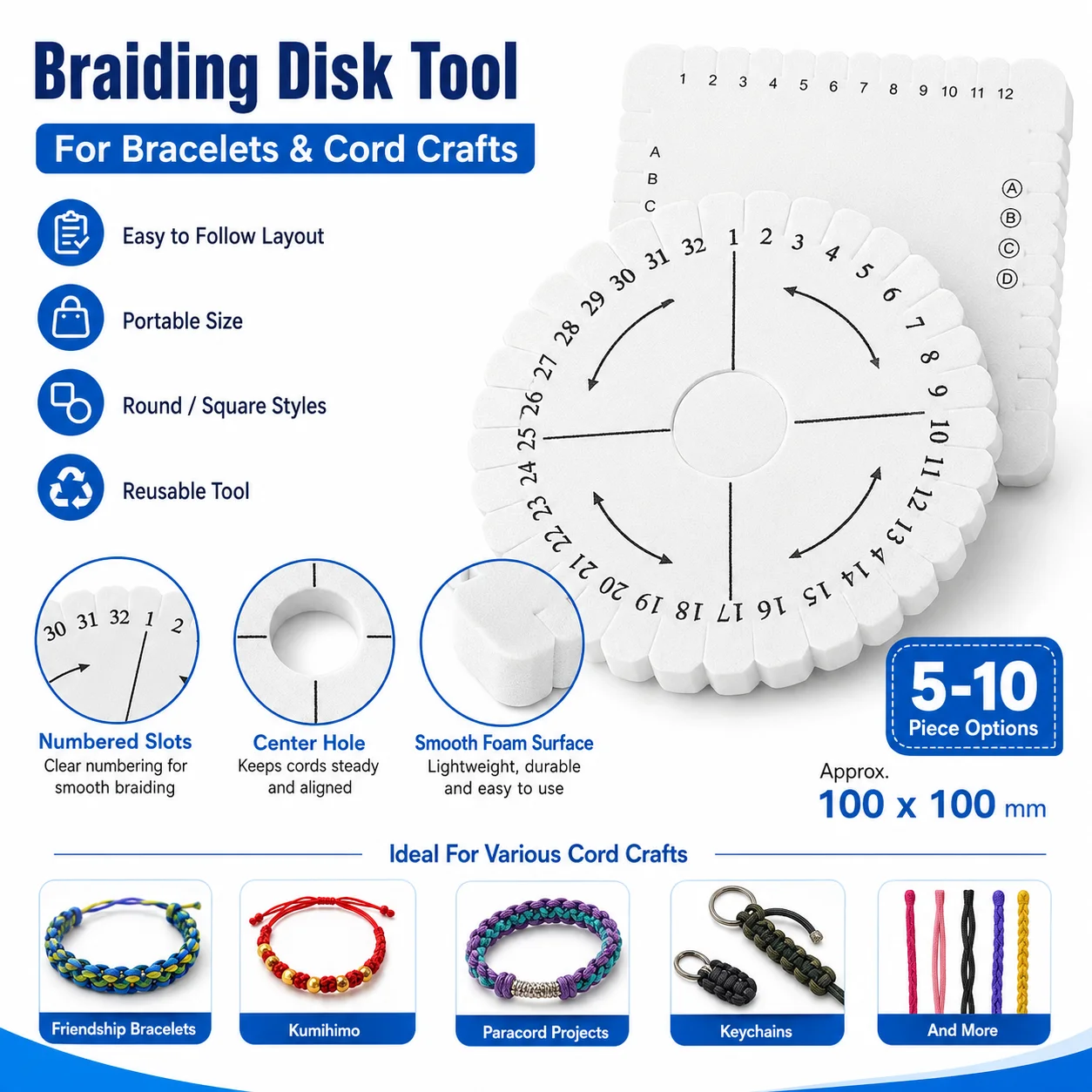 Braiding Disk Round Square Knitting Beading Cord Disc Tray Braiding Braided Plate DIY Bracelet Loom Weaving Board Tool Set
Braiding Disk Round Square Knitting Beading Cord Disc Tray Braiding Braided Plate DIY Bracelet Loom Weaving Board Tool Set