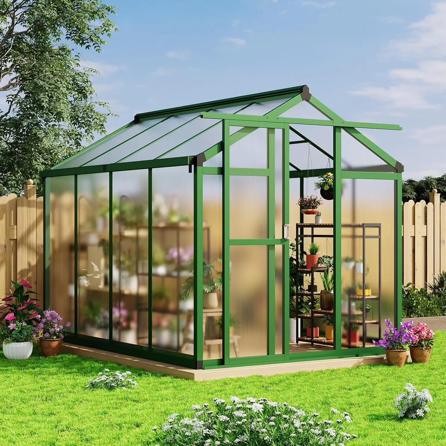6x8 FT Polycarbonate Greenhouse with Roof Vent - Large Aluminum Walk-in Greenhouse Kit for Gardening, Backyard,, Customized
6x8 FT Polycarbonate Greenhouse with Roof Vent - Large Aluminum Walk-in Greenhouse Kit for Gardening, Backyard,, Customized