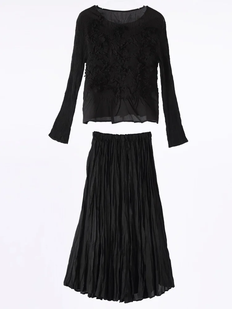 Miyake 2025 New Pleated Set Solid Colour Embroidery Long Sleeve Shirt Elastic Waist Half Body Skirt Two Piece Women Chic Suit
Miyake 2025 New Pleated Set Solid Colour Embroidery Long Sleeve Shirt Elastic Waist Half Body Skirt Two Piece Women Chic Suit