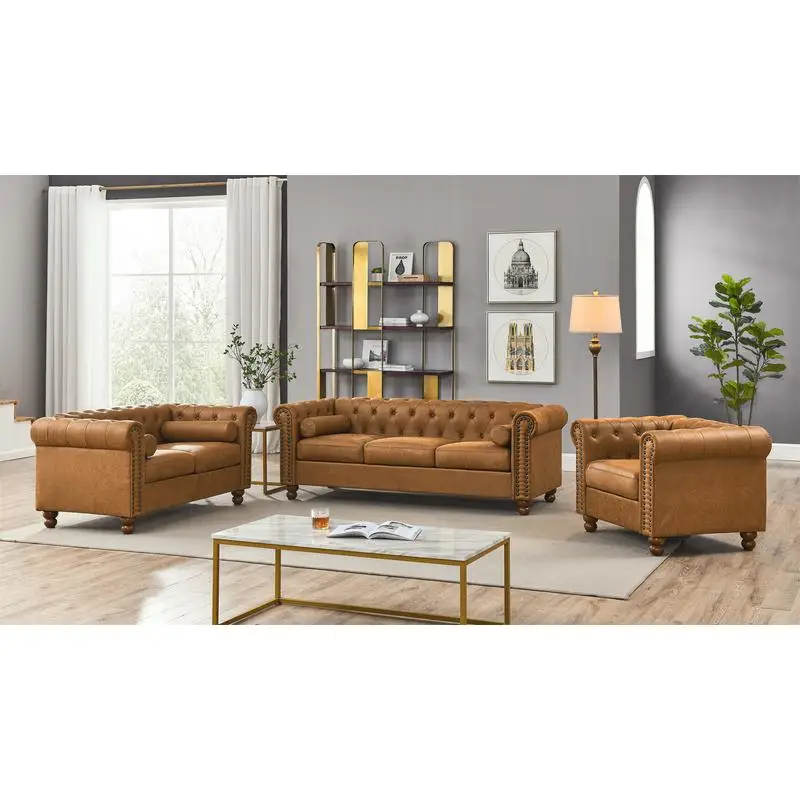 Classic Traditional Upholstered Sofa with High-Tech Fabric, Large Brown Chesterfield Tufted Couch
Classic Traditional Upholstered Sofa with High-Tech Fabric, Large Brown Chesterfield Tufted Couch