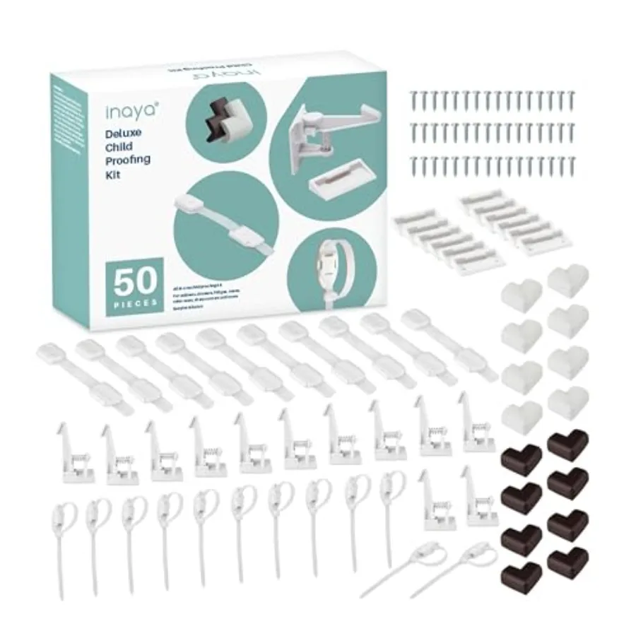 Inaya Complete 50pc Deluxe Baby Proofing Kit - Flexible Hidden Baby Locks for Cabinets and Drawers Adjustable Child Safety Latc
Inaya Complete 50pc Deluxe Baby Proofing Kit - Flexible Hidden Baby Locks for Cabinets and Drawers Adjustable Child Safety Latc
