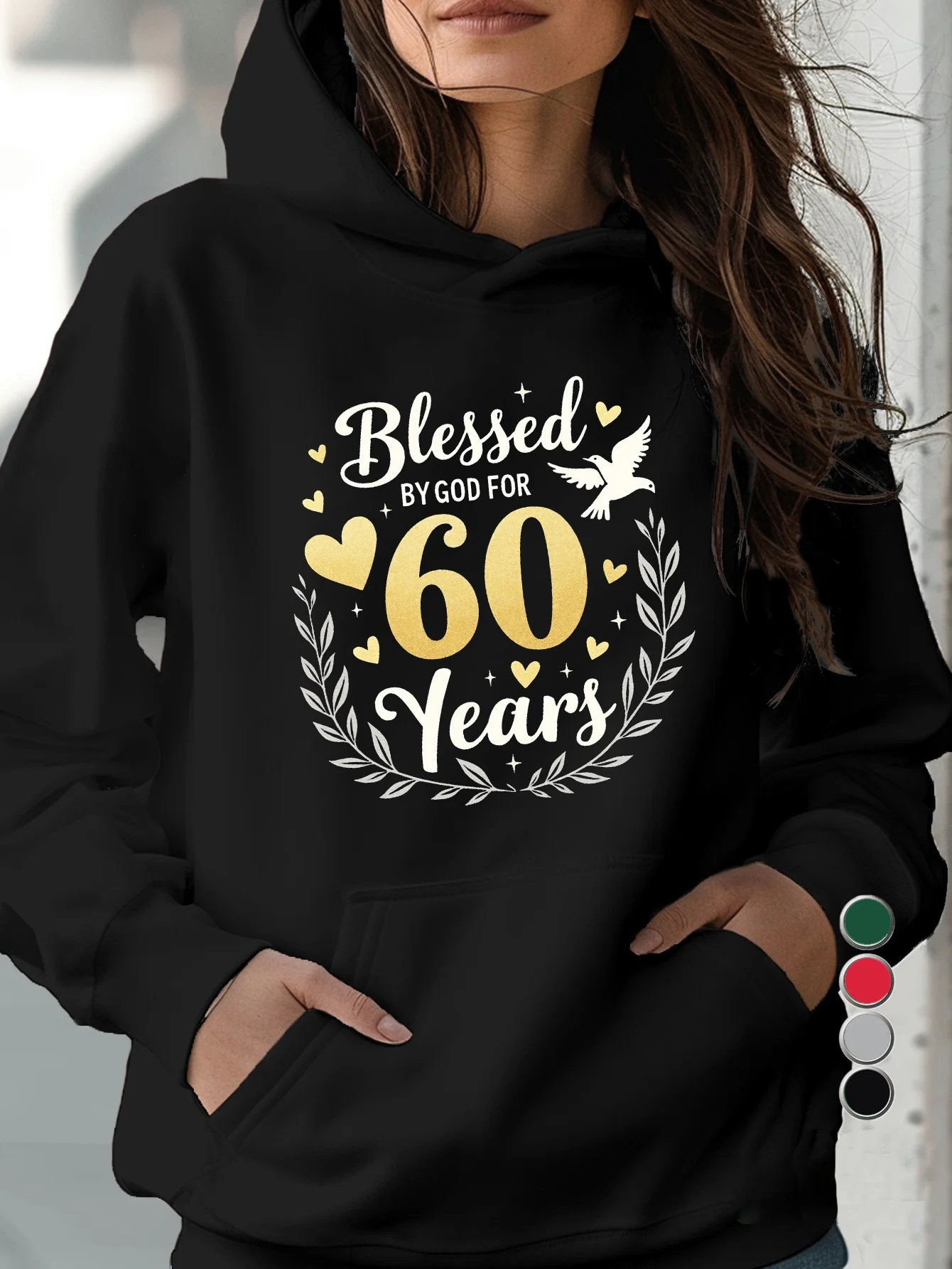 God Bless 60 Years Ladies Casual Hoodie, with front pocket design
God Bless 60 Years Ladies Casual Hoodie, with front pocket design