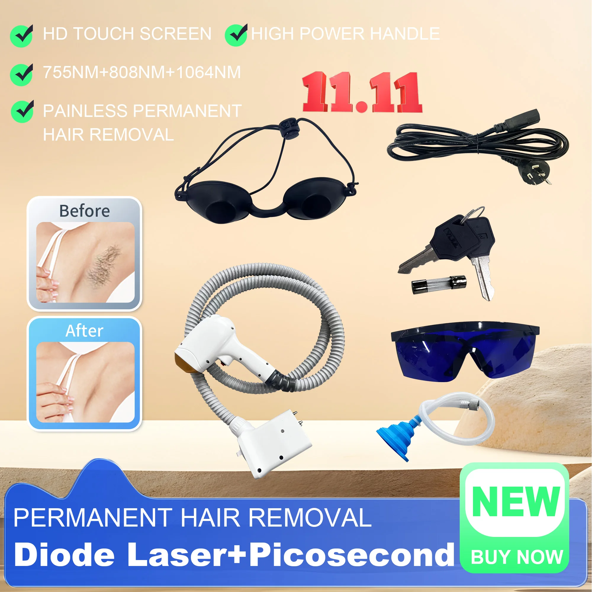 Ice Permanent Hair Removal Epilator Painless Diode Laser Machine with 3 Wave Options 808nm 755nm 1064nm CE Certified Smooth Skin
Ice Permanent Hair Removal Epilator Painless Diode Laser Machine with 3 Wave Options 808nm 755nm 1064nm CE Certified Smooth Skin