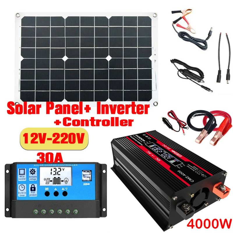 110V/220V Solar Panel System 18V18W Solar Panel+30A Charge Controller+4000W Modified Sine Wave Inverter Kit Power Generation Kit
110V/220V Solar Panel System 18V18W Solar Panel+30A Charge Controller+4000W Modified Sine Wave Inverter Kit Power Generation Kit