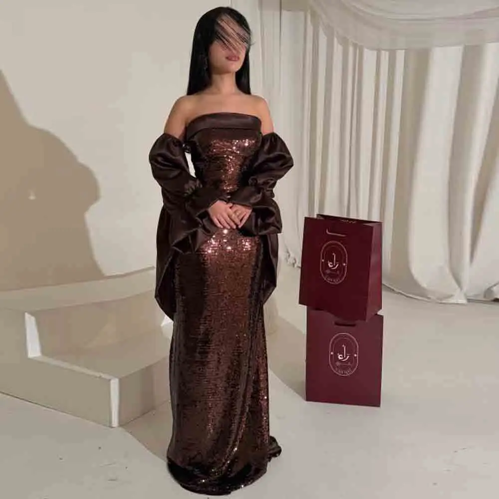 Customized Strapless Sequin Evening Dress with Jacket Brown Mermaid Wedding Party Gown Trumpet vestidos de noche
Customized Strapless Sequin Evening Dress with Jacket Brown Mermaid Wedding Party Gown Trumpet vestidos de noche