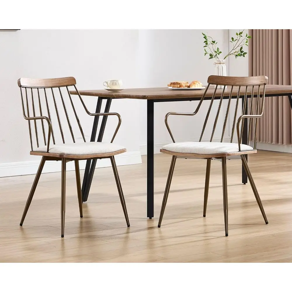 Beige Linen-Upholstered Dining Chairs Set of 2 with Arms and Metal Legs, Spindle Back Design for Industrial Style Kitchen or Liv
Beige Linen-Upholstered Dining Chairs Set of 2 with Arms and Metal Legs, Spindle Back Design for Industrial Style Kitchen or Liv
