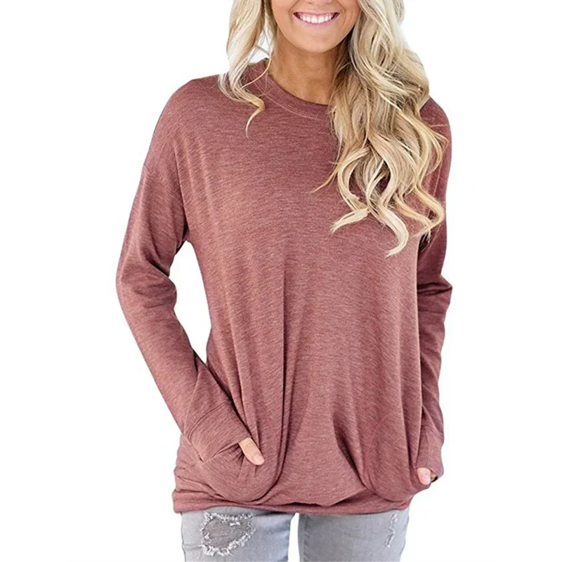 Women Double Pockets Hem Loose T-Shirt Autumn Winter New Solid Color Crew Neck Long Sleeve Top Female Daily Commuter Casual Tees
Women Double Pockets Hem Loose T-Shirt Autumn Winter New Solid Color Crew Neck Long Sleeve Top Female Daily Commuter Casual Tees