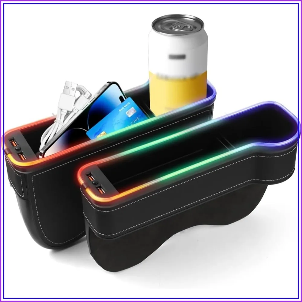 RGB Car Seat Gap Organizer with Cup Holders & USB Chargers, 7-Color LED, PU Leather, 2 Pack
RGB Car Seat Gap Organizer with Cup Holders & USB Chargers, 7-Color LED, PU Leather, 2 Pack