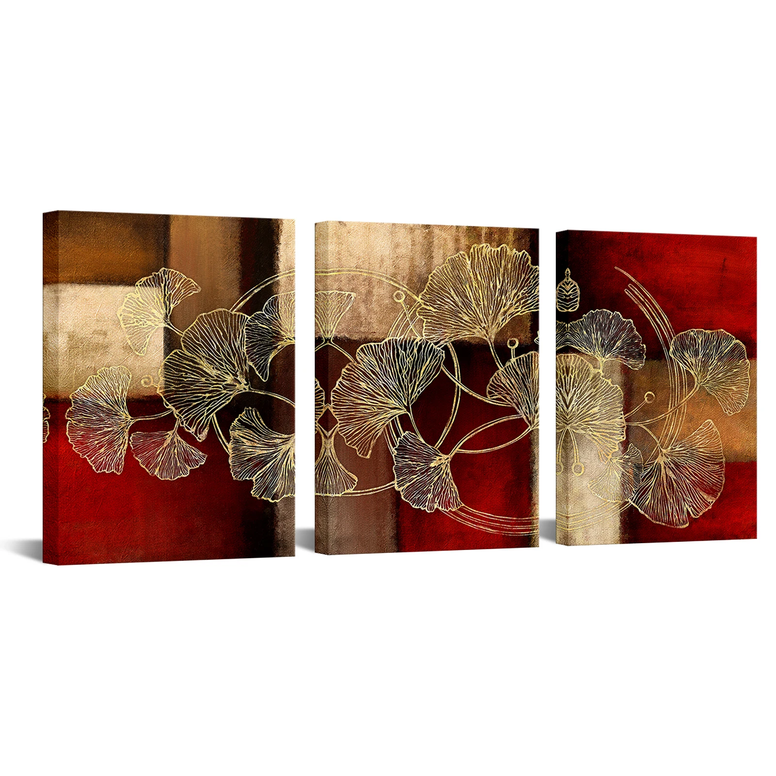 3 Pieces Gold Leaf Wall Art Poster Red and Brown Print Canvas Painting Modern Style Pictures Living Room Wall Decor
3 Pieces Gold Leaf Wall Art Poster Red and Brown Print Canvas Painting Modern Style Pictures Living Room Wall Decor
