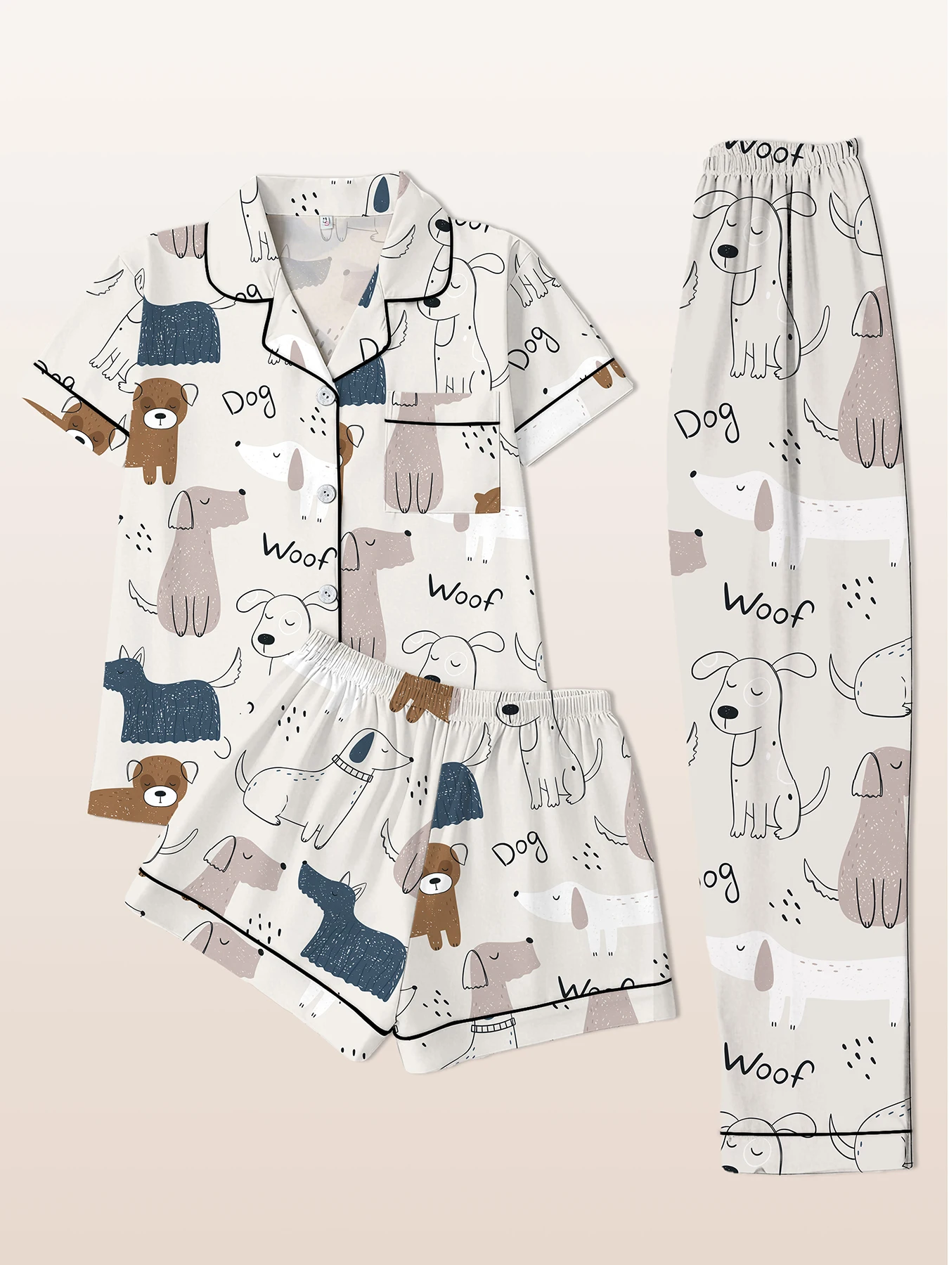 Women Pajamas Notch Lapel Short Sleeve Shorts Pants 3 Piece Set Spring Summer Fall Cute Dog Print Homewear
Women Pajamas Notch Lapel Short Sleeve Shorts Pants 3 Piece Set Spring Summer Fall Cute Dog Print Homewear