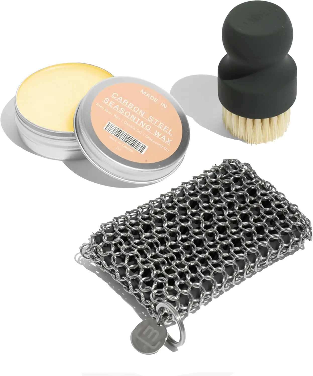 Cookware - 3-Piece Carbon Steel Cleaning Set - Includes Chain Mail Scrubber, Cleaning Brush and Carbon Steel Seasoning W
Cookware - 3-Piece Carbon Steel Cleaning Set - Includes Chain Mail Scrubber, Cleaning Brush and Carbon Steel Seasoning W