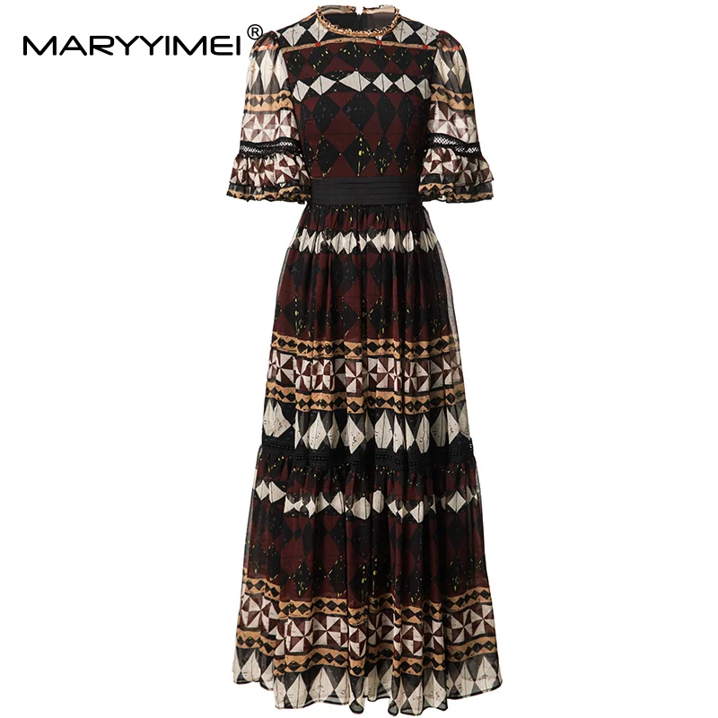 MARYYIMEI Elegant Print Flare Sleeved Dress For Women High waist New Fashion Vintage Big Swing Dresses Spring Summer New 2025
MARYYIMEI Elegant Print Flare Sleeved Dress For Women High waist New Fashion Vintage Big Swing Dresses Spring Summer New 2025