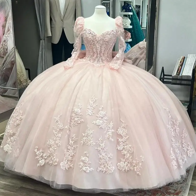 Customized Pale Pink Ball Gown Lace Appliques Quinceanera Dresses Tulle Bow Corset Rhinestones Vestidos De 15 Quinceanera
Customized Pale Pink Ball Gown Lace Appliques Quinceanera Dresses Tulle Bow Corset Rhinestones Vestidos De 15 Quinceanera