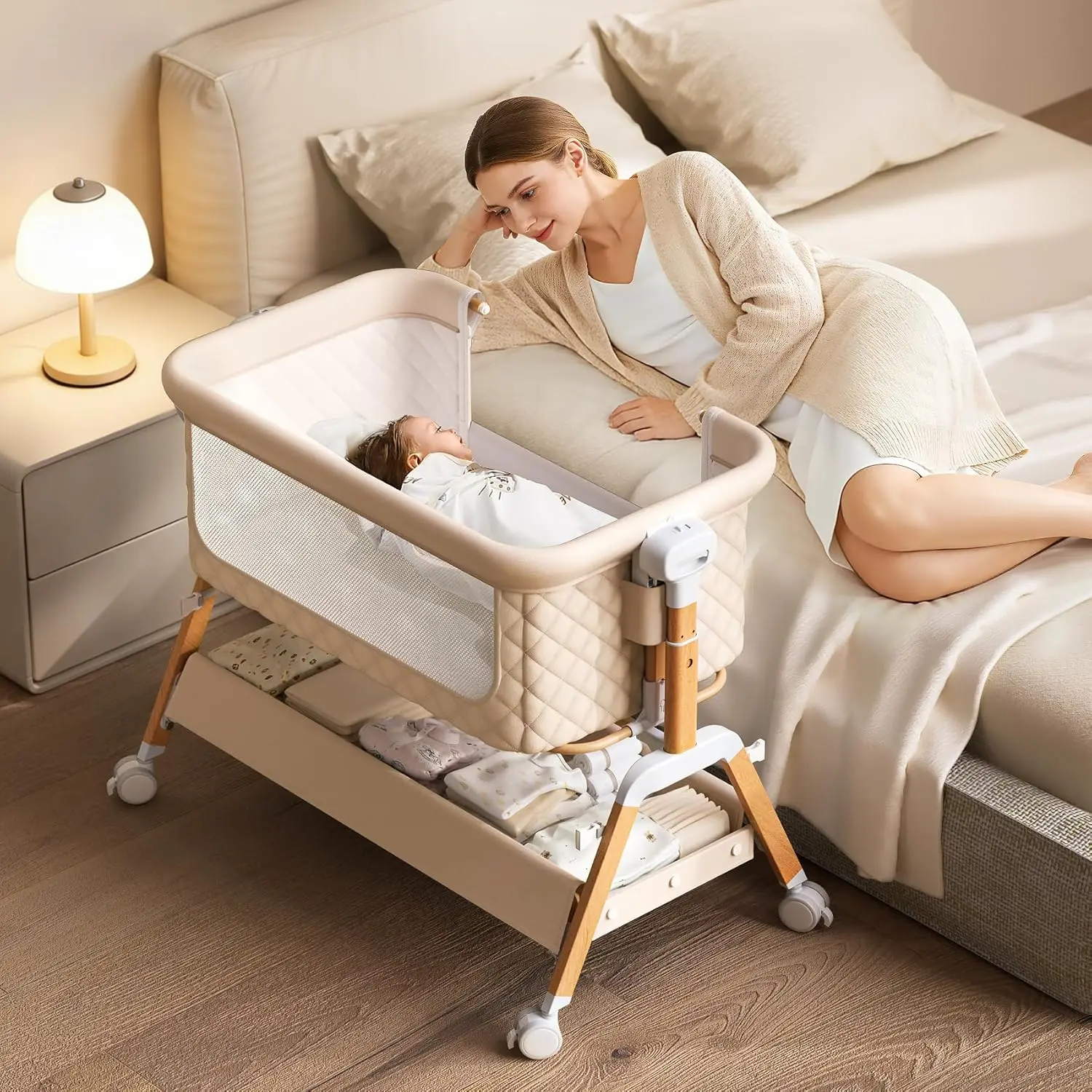 3 in 1 Baby Bassinet Bedside Sleeper,Bedside/Rocking Bassinet for Baby with Waterproof Comfy Mattress and Lockable Wheels,7
3 in 1 Baby Bassinet Bedside Sleeper,Bedside/Rocking Bassinet for Baby with Waterproof Comfy Mattress and Lockable Wheels,7