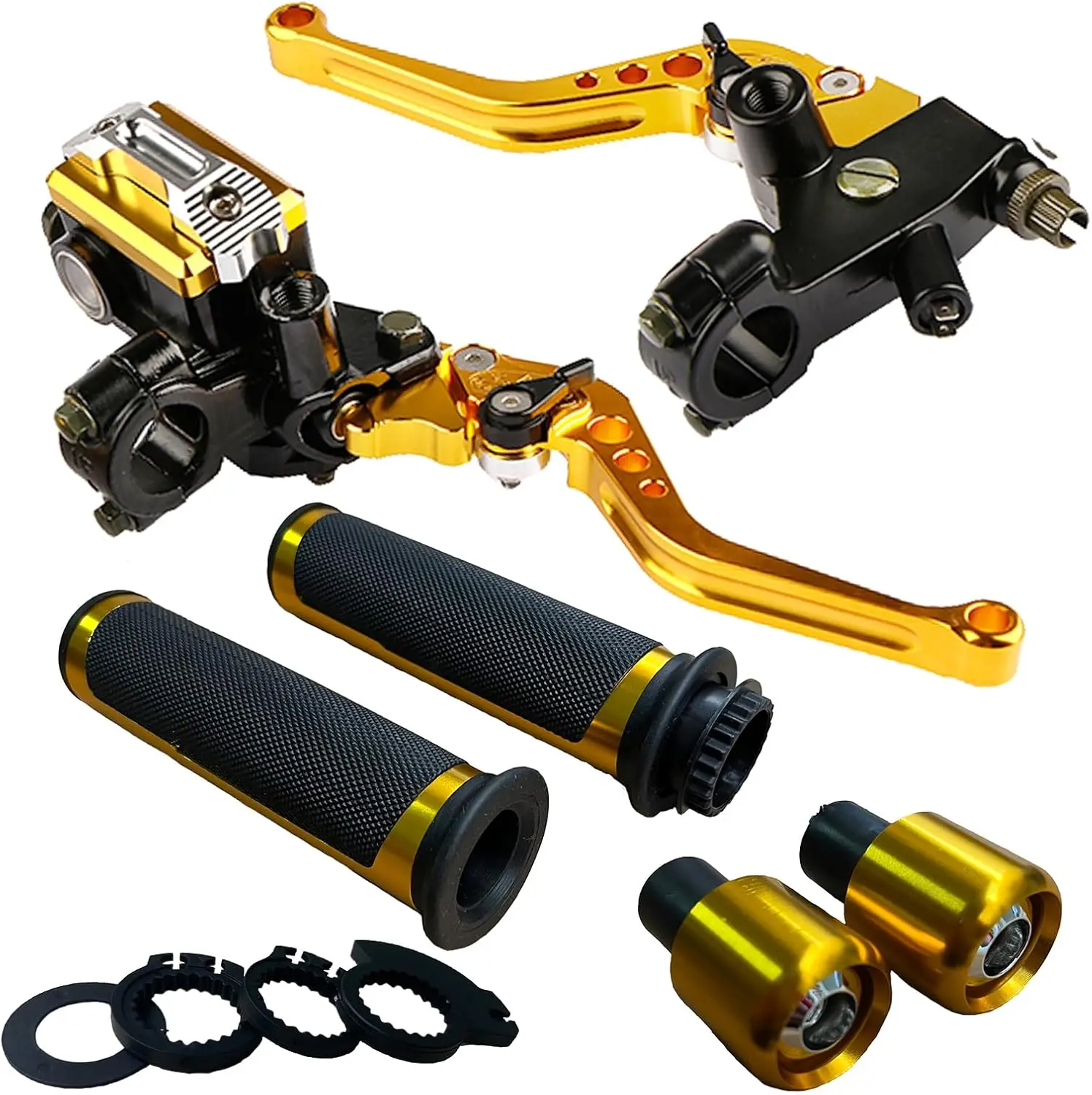 Универсальный комплект рычагов тормоза и сцепления мотоцикла с ручками и наконечниками ручек — золотая отделка
Универсальный комплект рычагов тормоза и сцепления мотоцикла с ручками и наконечниками ручек — золотая отделка