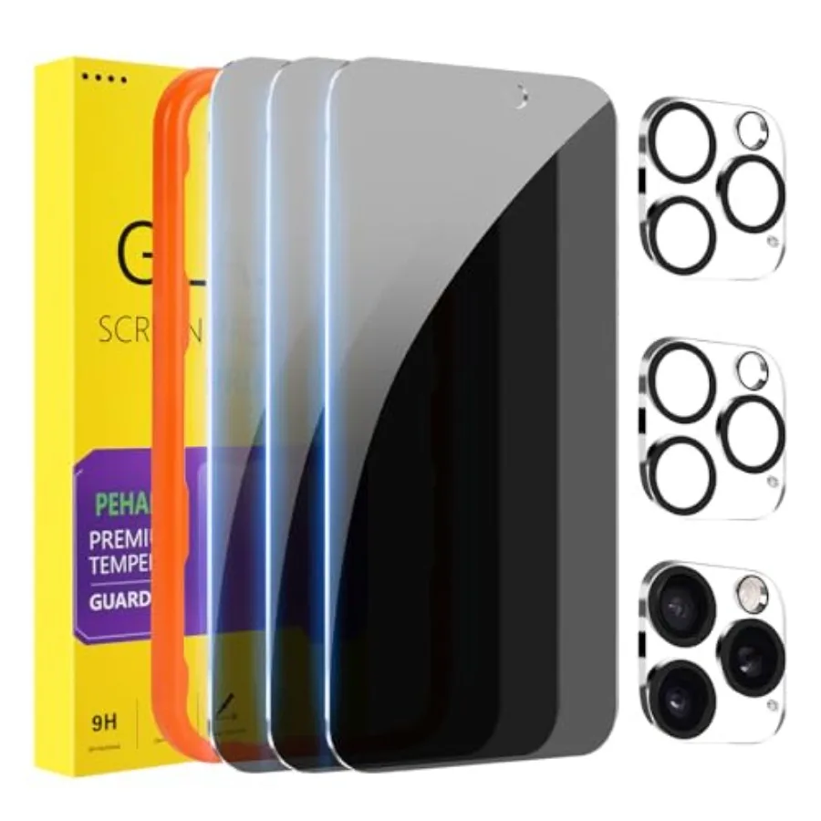 3+3 Pack for Privacy Screen tector with Camera Lens tector Full Coverage Anti-Spy Tempered Glass Film 9H Hardness Easy Installa
3+3 Pack for Privacy Screen tector with Camera Lens tector Full Coverage Anti-Spy Tempered Glass Film 9H Hardness Easy Installa