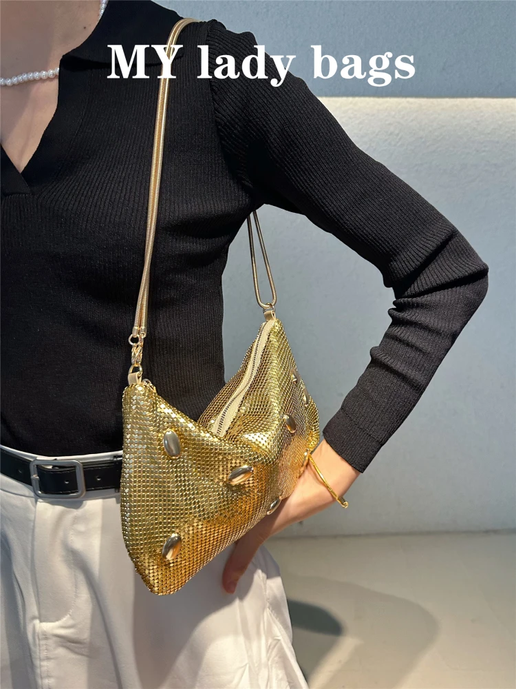 Spring 2025 New Style Women's Underarm Bag Single Shoulder Rivet Design Aluminum Chip Bead Simple High-End Ladies Handbag
Spring 2025 New Style Women's Underarm Bag Single Shoulder Rivet Design Aluminum Chip Bead Simple High-End Ladies Handbag