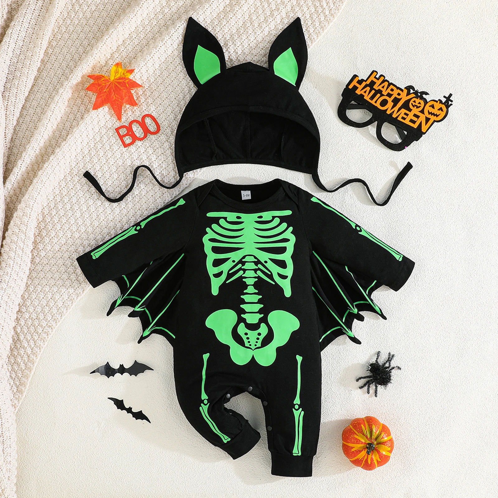 Toddler Baby Bat Costume Fashionable Halloween Skeleton Printed Long Sleeve Jumpsuit with Hat
Toddler Baby Bat Costume Fashionable Halloween Skeleton Printed Long Sleeve Jumpsuit with Hat