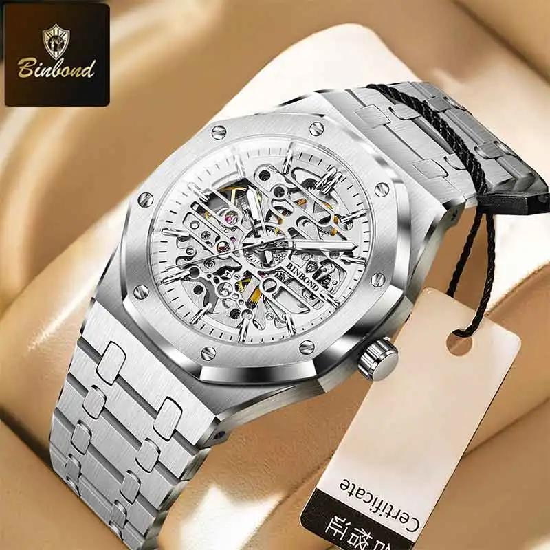 BINBOND New Fashion Men Watches Stainless Steel Automatic Mechanical Waterproof Watch Luxury Business Men Hollow Skeleton Watch
BINBOND New Fashion Men Watches Stainless Steel Automatic Mechanical Waterproof Watch Luxury Business Men Hollow Skeleton Watch