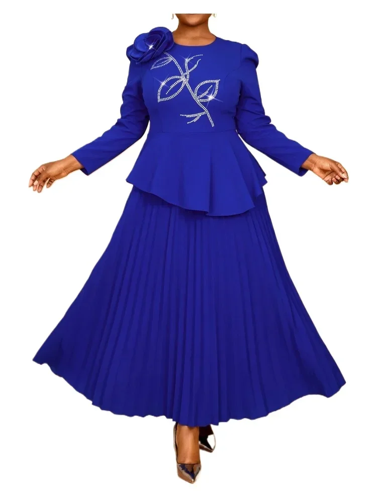 African Dresses for Women Long Sleeve A Line Pleated Dress with 3D Rhinestone Flowers Round Neck Elegant Evening Gown 2025
African Dresses for Women Long Sleeve A Line Pleated Dress with 3D Rhinestone Flowers Round Neck Elegant Evening Gown 2025