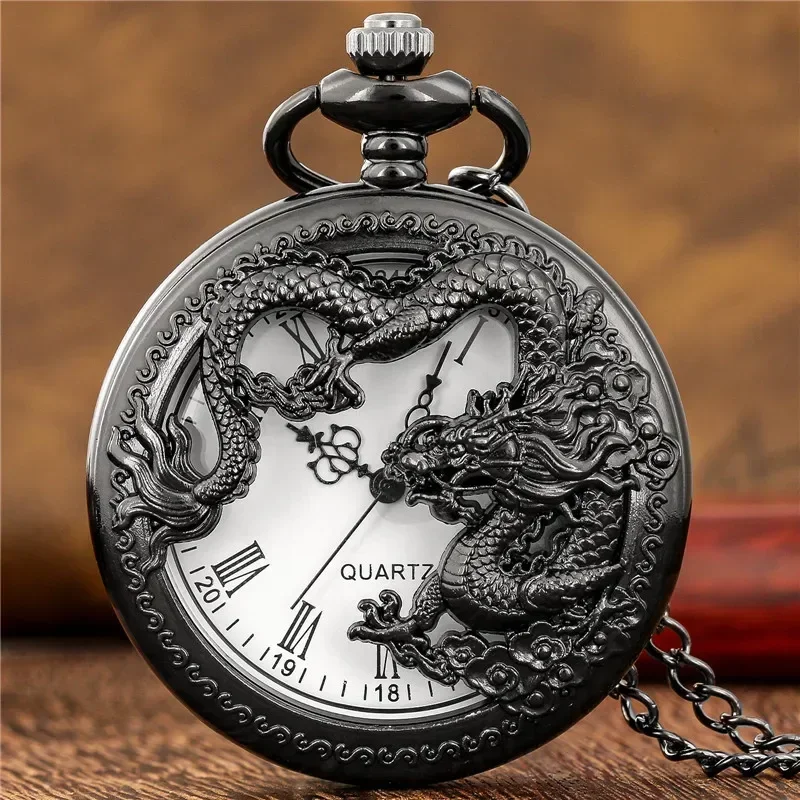 Steampunk Hollow Dragon Cover Design Retro Quartz Movement Pocket Watch for Men Women with Necklace Chain Roman Number Display
Steampunk Hollow Dragon Cover Design Retro Quartz Movement Pocket Watch for Men Women with Necklace Chain Roman Number Display