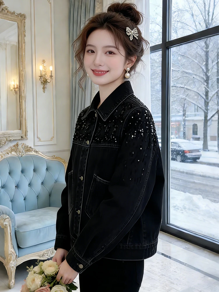 Slimming ort Denim Jaet Women's Spring 2026 Trendy Loose iny Sequins Casual Outerwear Comfortable Fit Long Sve Coat
Slimming ort Denim Jaet Women's Spring 2026 Trendy Loose iny Sequins Casual Outerwear Comfortable Fit Long Sve Coat