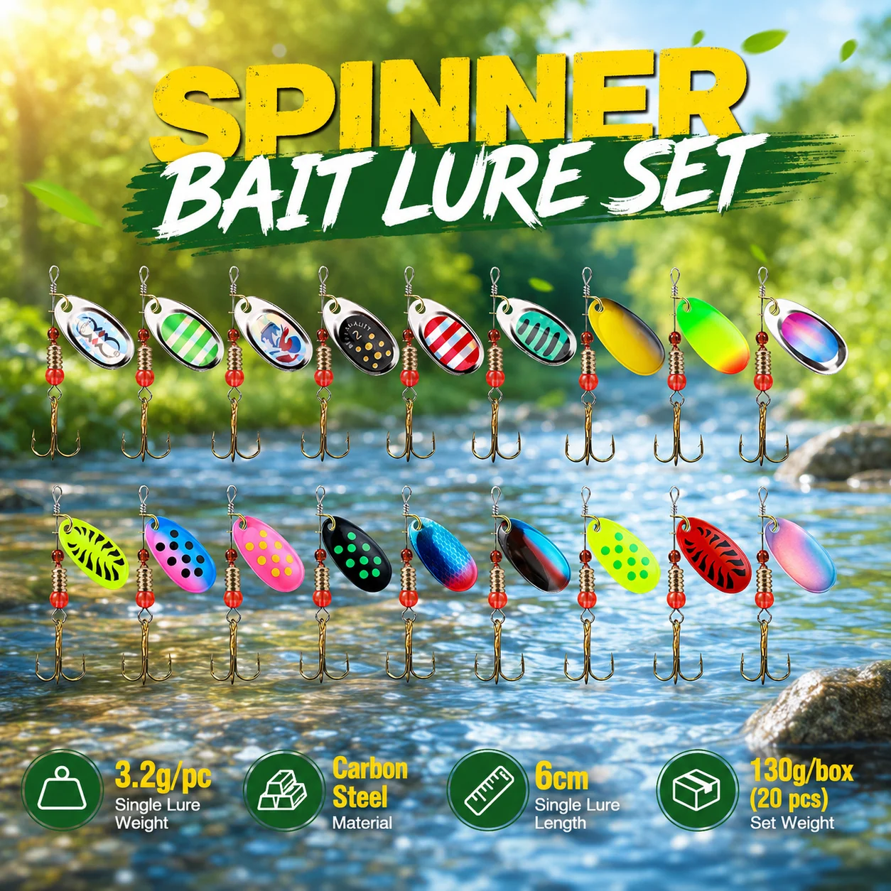 20Pcs 3.2g 60mm Spinner Fishing Lures Reinforced Treble Hook Universal Artificial Bait For Culter Bass Snakehead Fishing
20Pcs 3.2g 60mm Spinner Fishing Lures Reinforced Treble Hook Universal Artificial Bait For Culter Bass Snakehead Fishing