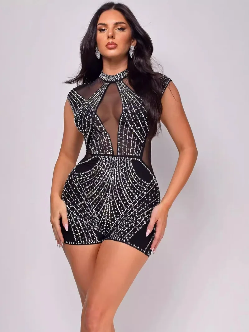 Sexy Mesh See Through Rhinestone Rompers Playsuits Summer Clothing Women Sleeveless Bodycon Shorts Jumpsuits One Pieces Overalls
Sexy Mesh See Through Rhinestone Rompers Playsuits Summer Clothing Women Sleeveless Bodycon Shorts Jumpsuits One Pieces Overalls