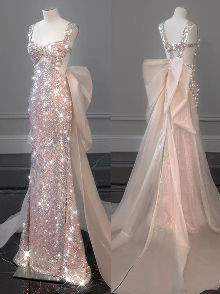 Pink Sequin Evening Gown Sexy Bride Wedding Performance Host Fish Tail Strapless Long Dress for Banquet Party Celebration
Pink Sequin Evening Gown Sexy Bride Wedding Performance Host Fish Tail Strapless Long Dress for Banquet Party Celebration