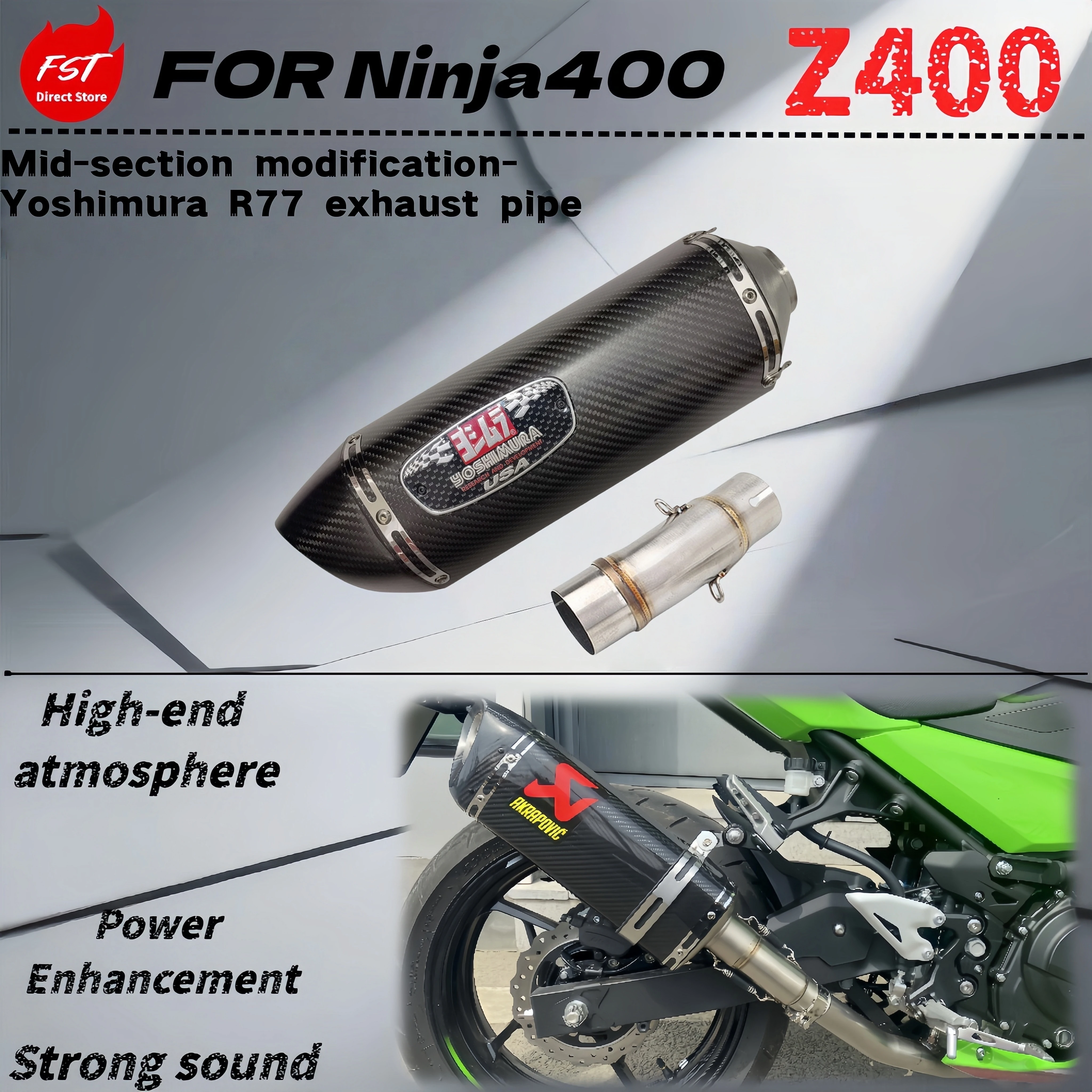 Для Kawasaki Ninja400-Z400 модифицированная выхлопная труба Yoshimura R77, толстый и мощный звук
Для Kawasaki Ninja400-Z400 модифицированная выхлопная труба Yoshimura R77, толстый и мощный звук