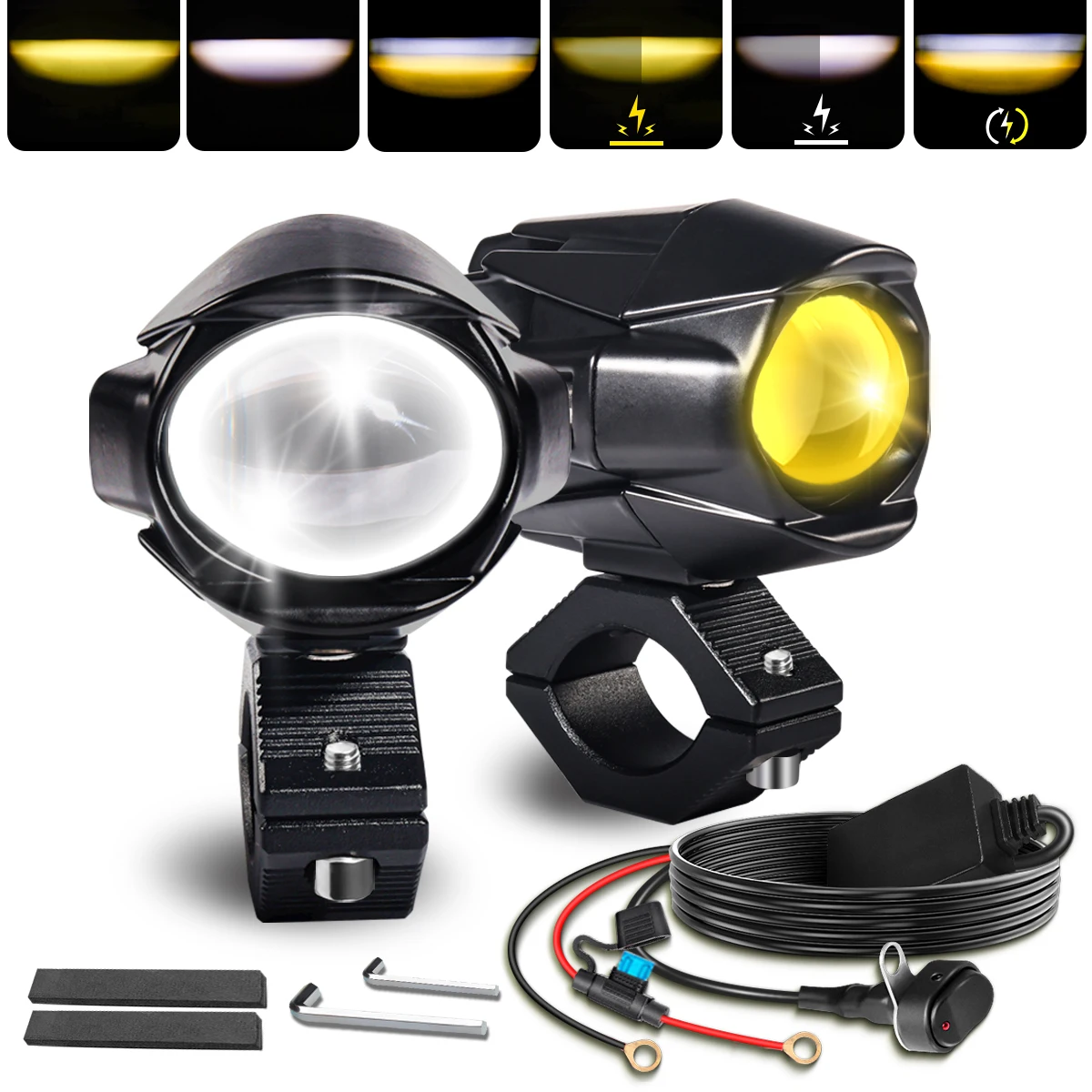Motorcycle LED Fog Light Kit Spot Auxiliary Driving Lights with Switch Wiring Harness Clamp Mount Brackets Kit for Motorcycle
Motorcycle LED Fog Light Kit Spot Auxiliary Driving Lights with Switch Wiring Harness Clamp Mount Brackets Kit for Motorcycle