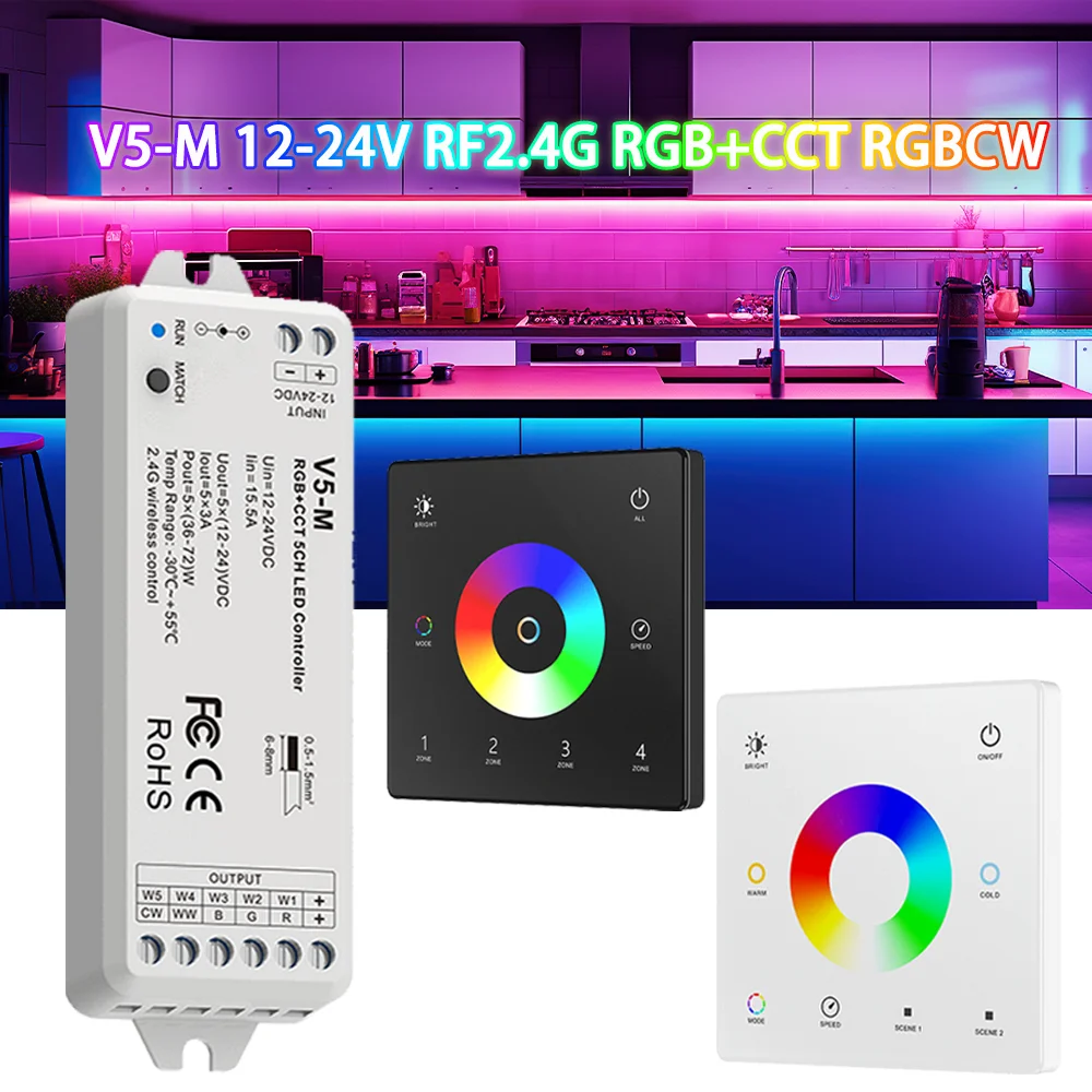 DC12V 24V LED Lighting Dimmer Controller 2.4G LED Controller Wall Mounted Touch Panel Remote Control for RGBCCT LED Strip Lights
DC12V 24V LED Lighting Dimmer Controller 2.4G LED Controller Wall Mounted Touch Panel Remote Control for RGBCCT LED Strip Lights