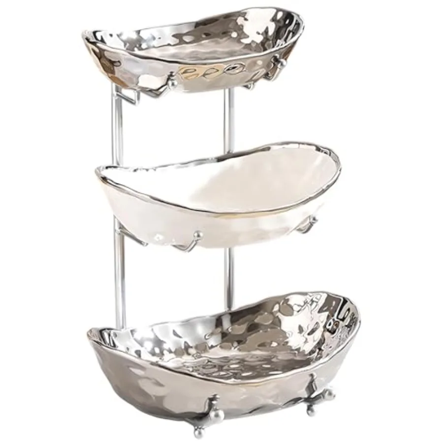 3 Tier Fruit Bowl for Kitchen Counter, White Gold Ceramic Fruit Stand for Countertop, Home Fruit Rack with Metal Holder, Vegeta
3 Tier Fruit Bowl for Kitchen Counter, White Gold Ceramic Fruit Stand for Countertop, Home Fruit Rack with Metal Holder, Vegeta