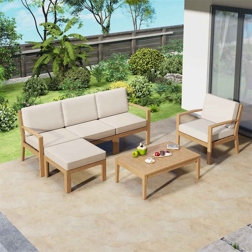 6-Piece Patio Sectional Sofa Set Outdoor Wood Frame Sofa With Coffee Table And Removable Cushion Outdoor Conversation Set
6-Piece Patio Sectional Sofa Set Outdoor Wood Frame Sofa With Coffee Table And Removable Cushion Outdoor Conversation Set