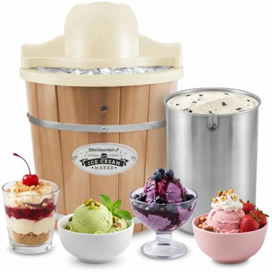 Old Fashioned Electric Ice Cream Maker for home use, plastic pine bucket, beige color, automatic churning and freezing function
Old Fashioned Electric Ice Cream Maker for home use, plastic pine bucket, beige color, automatic churning and freezing function