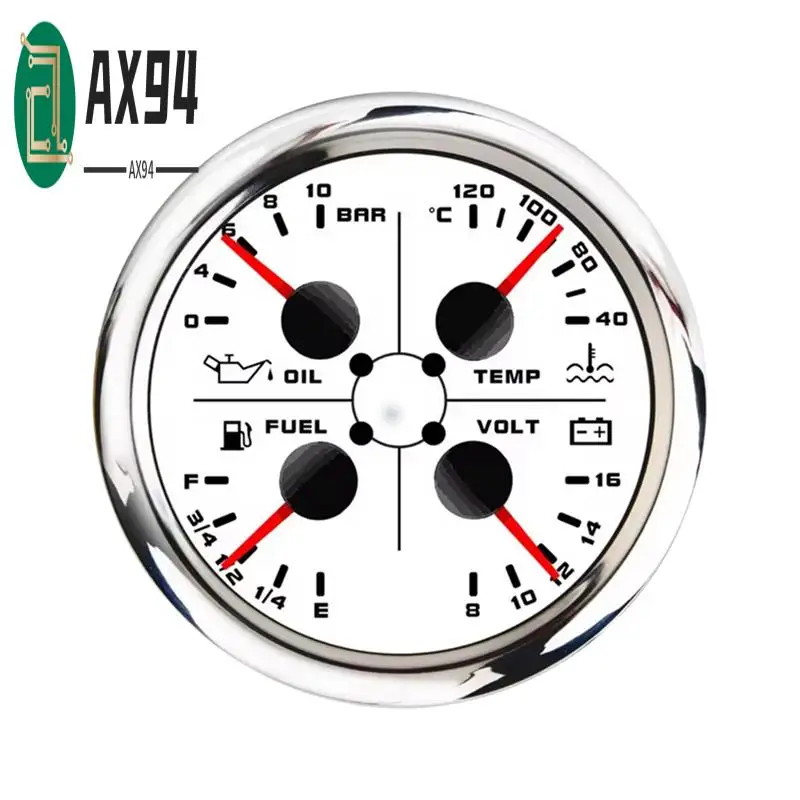 AX94-85Mm 4-In-1 Multifunction Gauge With 0-190Ohms/240-33Ohms Fuel Level Gauge Water Temp Oil Press Voltmeter
AX94-85Mm 4-In-1 Multifunction Gauge With 0-190Ohms/240-33Ohms Fuel Level Gauge Water Temp Oil Press Voltmeter