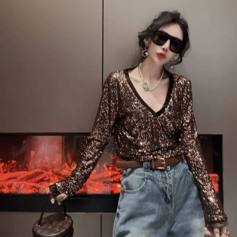 Женская одежда, весенне-осенний модный тренд, сексуальный однотонный женский модный кардиган с v-образным вырезом и блестками, тонкий ленивый ветровой кардиган
Женская одежда, весенне-осенний модный тренд, сексуальный однотонный женский модный кардиган с v-образным вырезом и блестками, тонкий ленивый ветровой кардиган