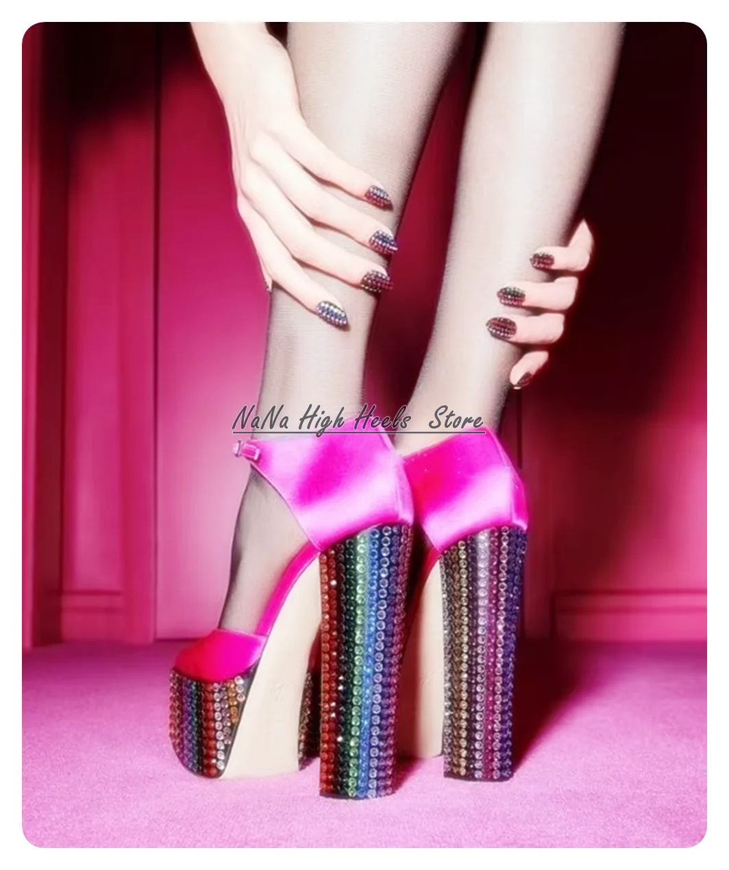 New Fuchsia Satin Platform Multicoloured Rhinestone Sandals 2022 Women Round Toe Block High Heel Sandals Luxury Ladies Buckle
New Fuchsia Satin Platform Multicoloured Rhinestone Sandals 2022 Women Round Toe Block High Heel Sandals Luxury Ladies Buckle