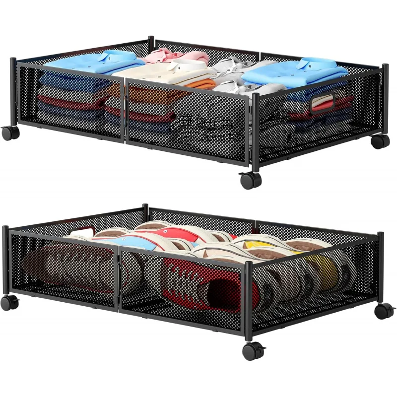 Under Bed Storage with Wheels, 2-Pack - Foldable Metal Mesh Bins, Tool-Free Assembly Drawer Organizer for Clothes & Items
Under Bed Storage with Wheels, 2-Pack - Foldable Metal Mesh Bins, Tool-Free Assembly Drawer Organizer for Clothes & Items