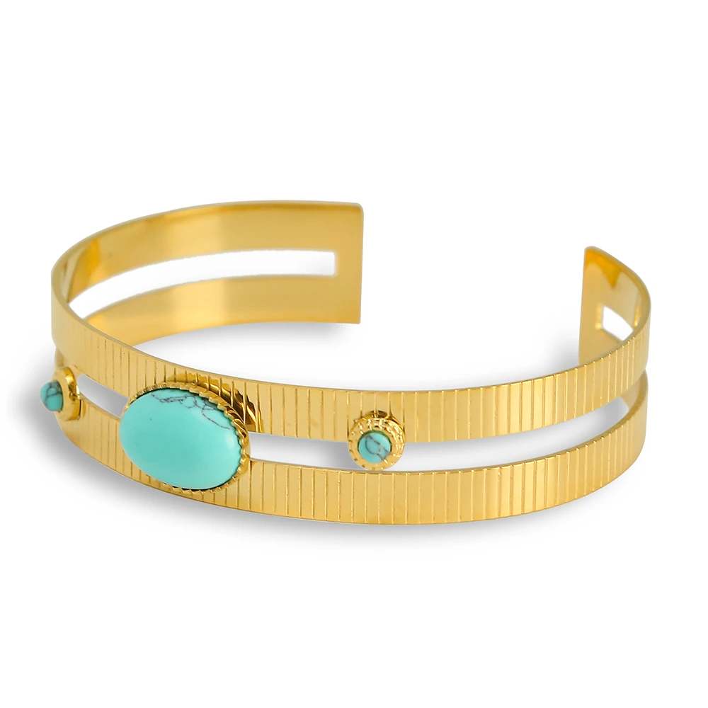 WILD & FREE Trendy Stainless Steel Natural Stone Open Cuff Bracelet Bangle Turquoise Gold Color Charm Jewelry for Women
WILD & FREE Trendy Stainless Steel Natural Stone Open Cuff Bracelet Bangle Turquoise Gold Color Charm Jewelry for Women