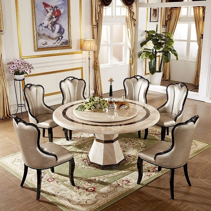 New marble round table household round table European combination with turntable dining table and chairs small apartment villa
New marble round table household round table European combination with turntable dining table and chairs small apartment villa