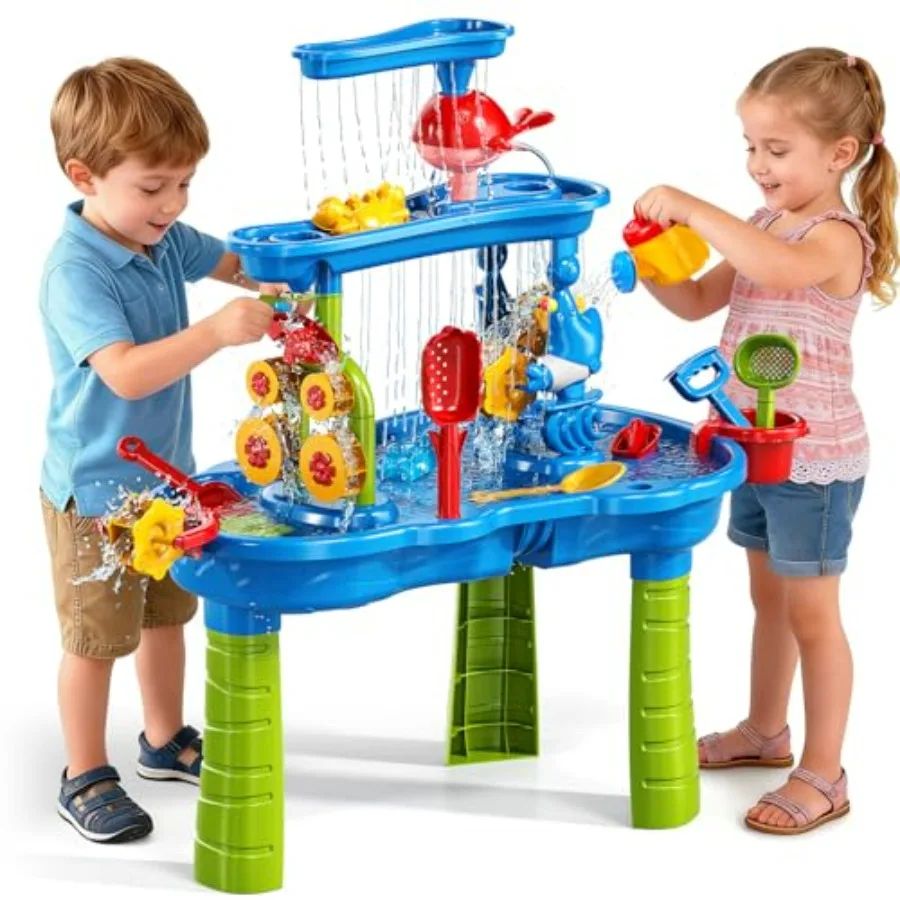 Outdoor 3-Tier Water Table for Toddlers Ages 1-3 4-8, Plastic Blue Sensory Play Table with Rain Showers, Splash Pond, and Sand
Outdoor 3-Tier Water Table for Toddlers Ages 1-3 4-8, Plastic Blue Sensory Play Table with Rain Showers, Splash Pond, and Sand