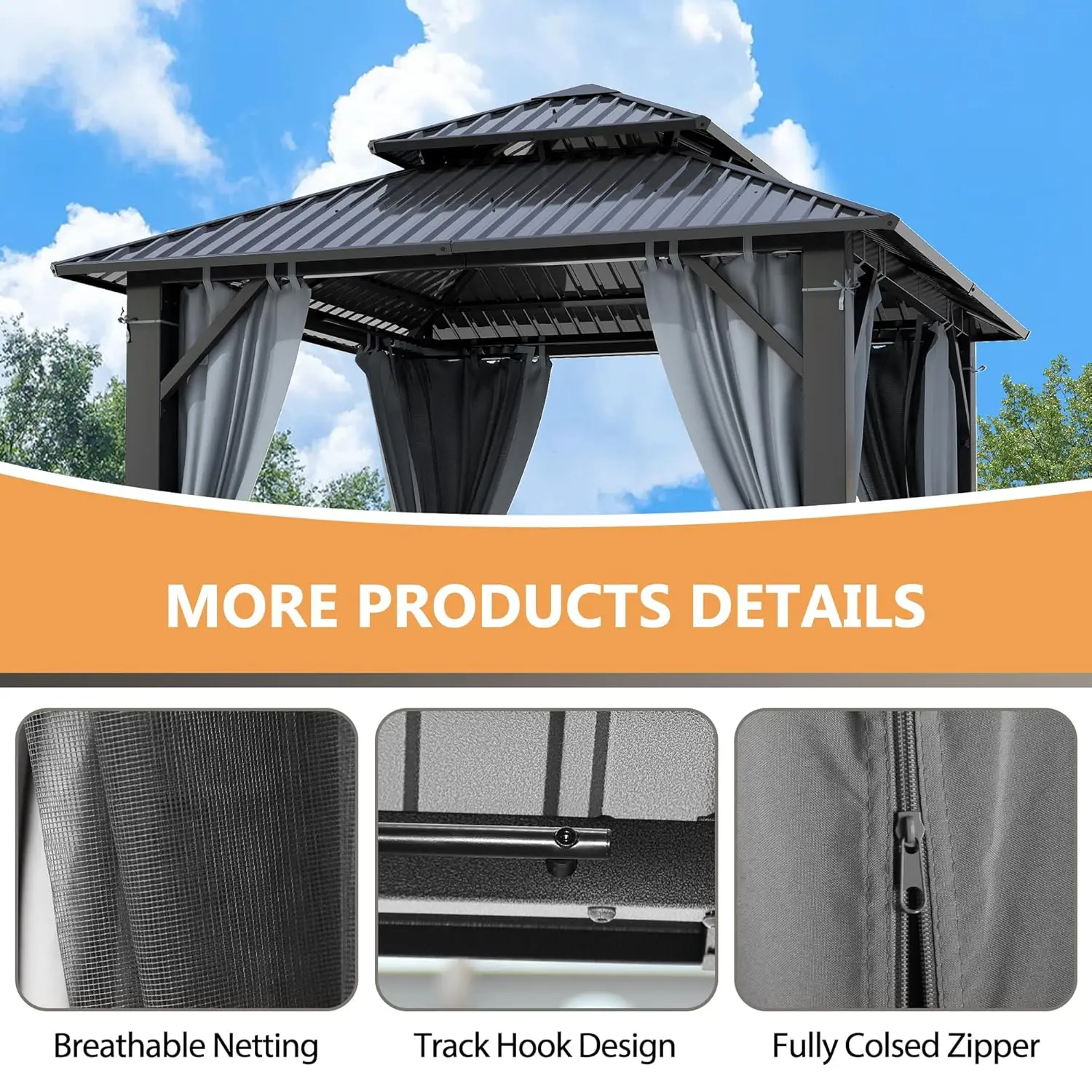8.5x8.5 Hardtop Gazebo Outdoor Double Roof Galvanized Steel Aluminum Frame Permanent Pavilion Customizable Outdoor Living Space
8.5x8.5 Hardtop Gazebo Outdoor Double Roof Galvanized Steel Aluminum Frame Permanent Pavilion Customizable Outdoor Living Space