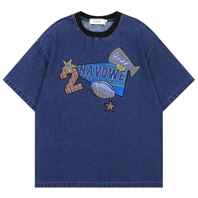 Summer Men Oversized Denim Tshirts Hip Hop Patch Embroidery Graphic T-Shirt Streetwear Harajuku Casual Fashion Top Tees Clothing
Summer Men Oversized Denim Tshirts Hip Hop Patch Embroidery Graphic T-Shirt Streetwear Harajuku Casual Fashion Top Tees Clothing