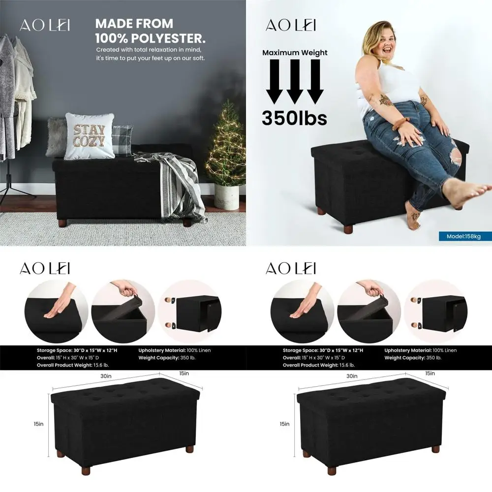 Folding Black Linen Storage Ottoman Bench with Wooden Legs for Living Room and Bedroom Use
Folding Black Linen Storage Ottoman Bench with Wooden Legs for Living Room and Bedroom Use